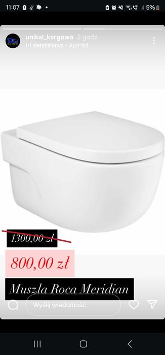 Wyprzedaż ekspozycji ! Muszla wisząca Roca Meridian + sedes woln.