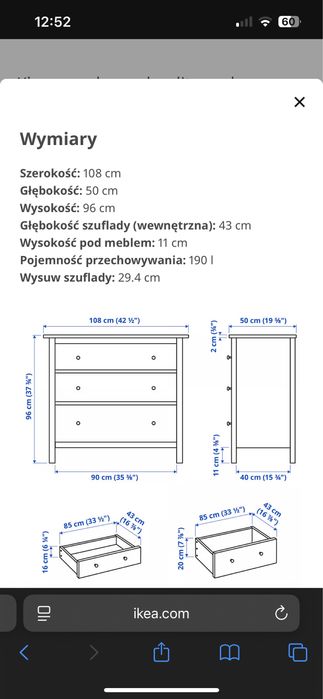 Łózko hemes biale+komoda hemnes