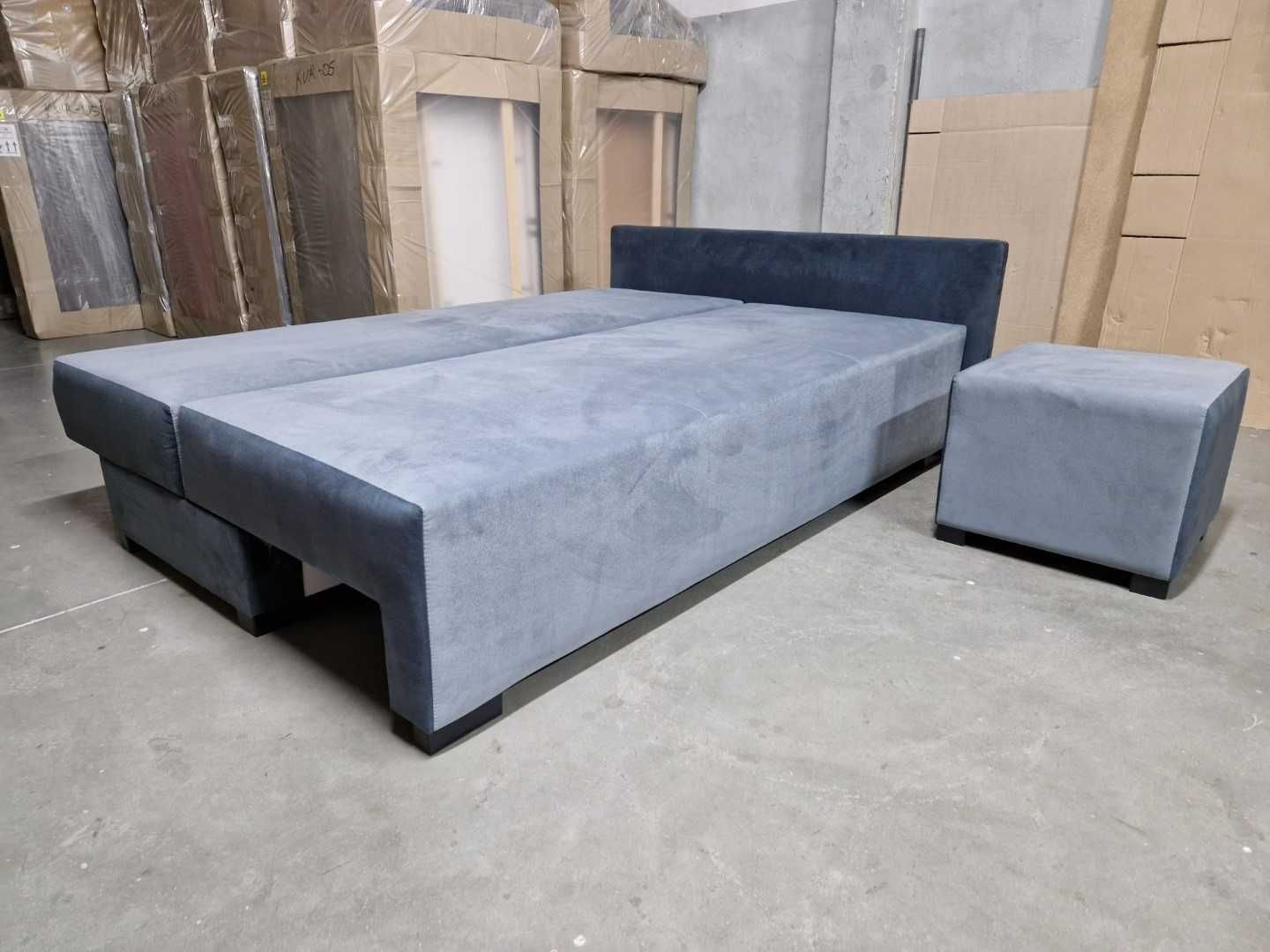 NOWA sofa narożna z pufą BONNELL funkcja spania + duży schowek automat