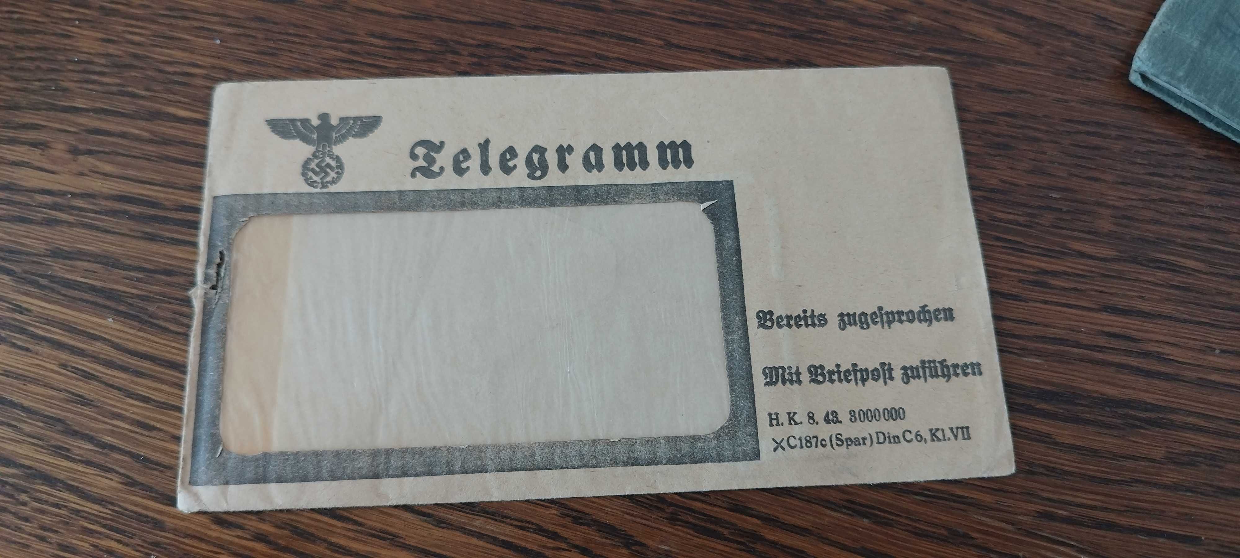 Oryginalna koperta na Telegram III Rzesza 1943 rok ! Polecam