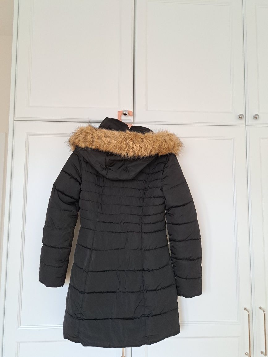 Czarna kurtka zimowa z kapturem, damska, rozmiar 34-38