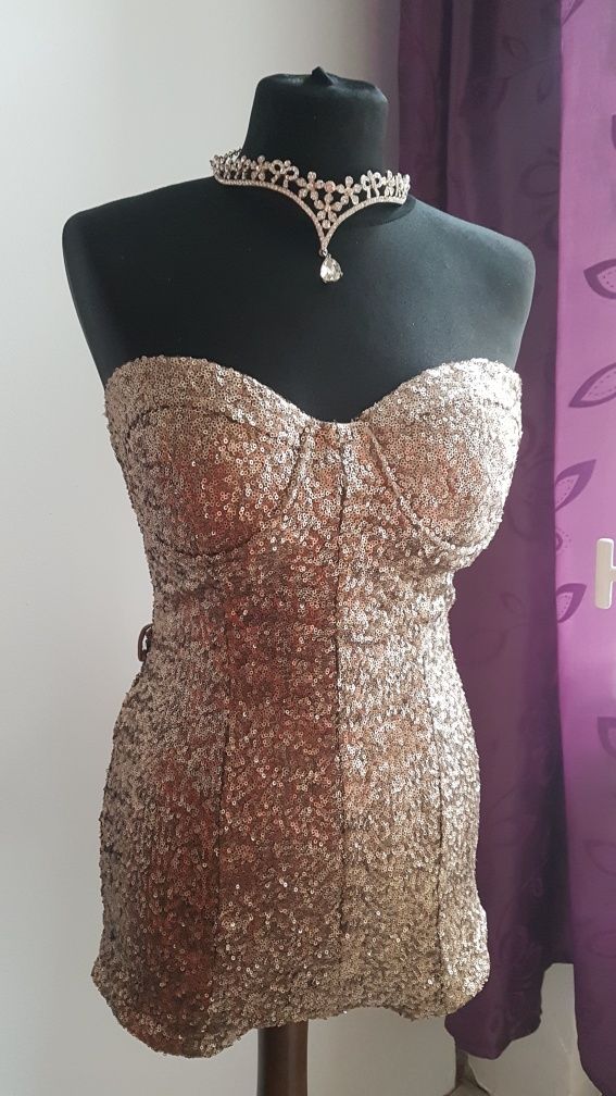 Nowy kombinezon cekiny missguided elegancki sexy wieczorowy M 38 tanio