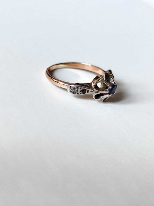 Золотое кольцо ссср с сапфиром и бриллиантами