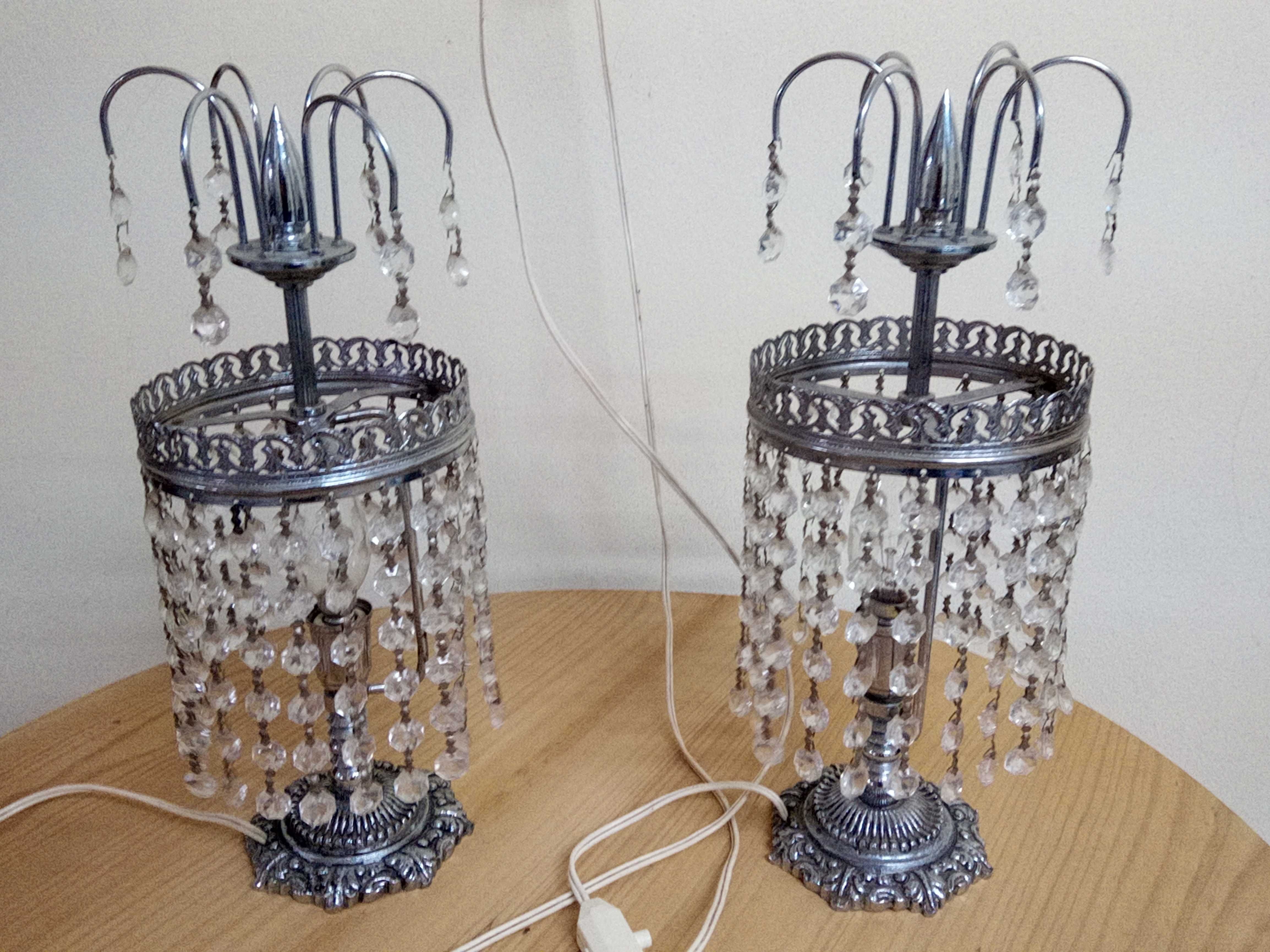 Conjunto de 3 candeeiros com pendentes de vidro (1 de tecto+2 de mesa)