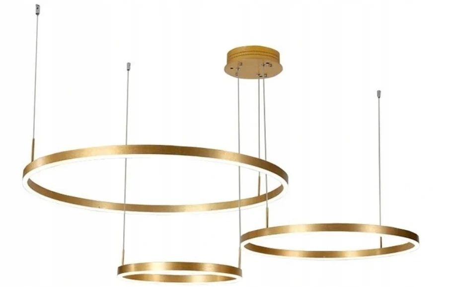 Elegancka Lampa Wisząca LED RINGI Złota 80/60/40 cm GLAMOUR NOWOCZESNA