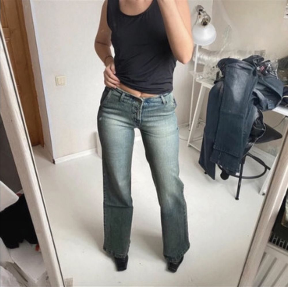 Nowe vintage jeansy wide leg spodnie y2k szerokie nogawki niski stan S
