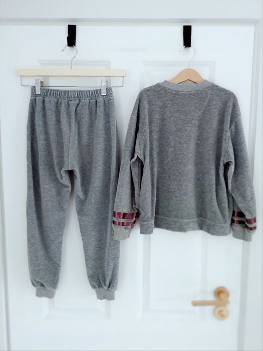 Zara, szary welurowy dres, komplet, bluza na suwak i spodnie r. 134