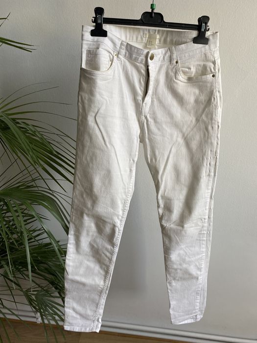 Białe spodnie jeansy rurki H&M 40 M L slim skinny obcisłe