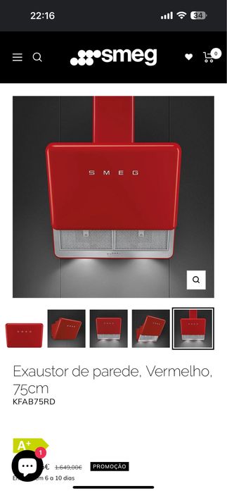 Exaustor SMEG Anni 50 KFAB75WH vemelho ( novo)