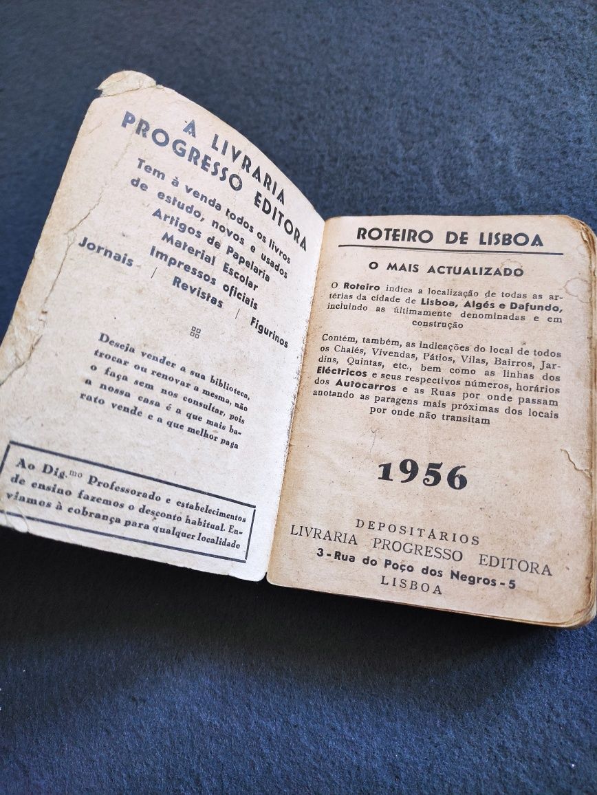 Livros antigos: roteiro Lisboa 1956, Marquês Pombal, 2a guerra mundial