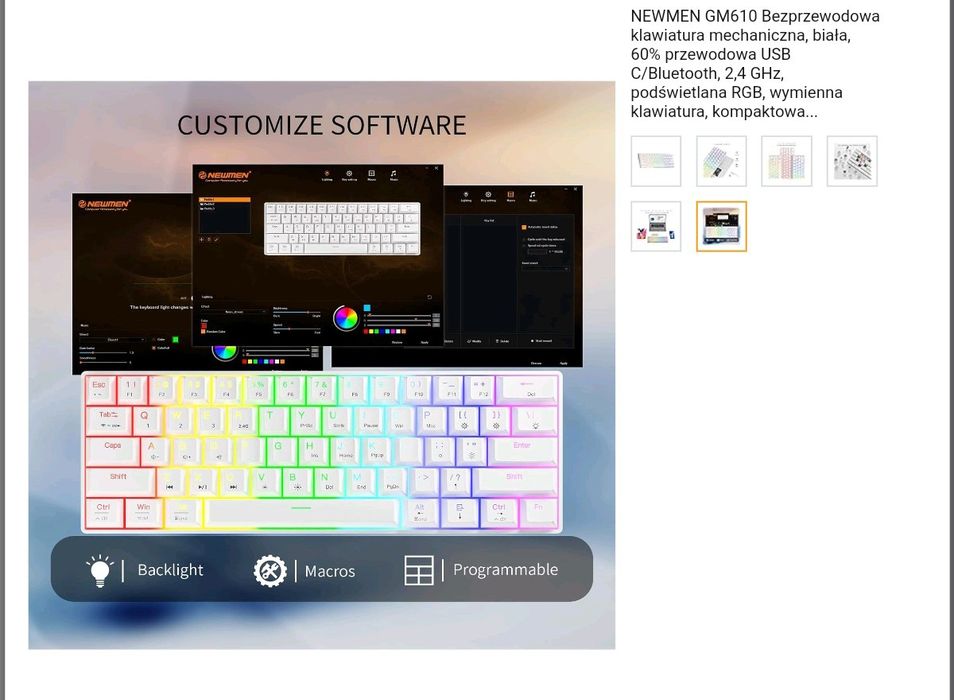 Newmen GM610 60% bezprzewodowa klawiatura mechaniczna, przewodowa/Blue