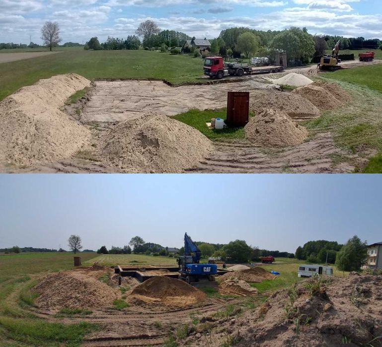 Wykopy Rozbiórki Wyburzenia Koparko ładowarka Koparka Piasek Wywrotka