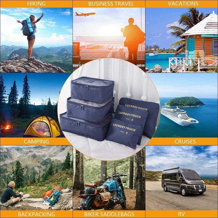 Organizador de malas de viagem , 8 peças, impermeável, Cor Azul Escuro