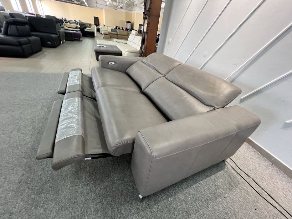 Диван сірий шкіряний реклайнер електро привід
