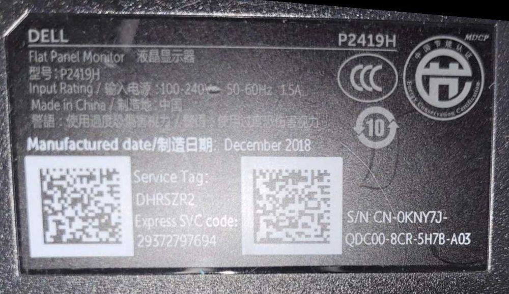 Монітор Dell P2419H 24 дюйма IPS-дисплей Full HD