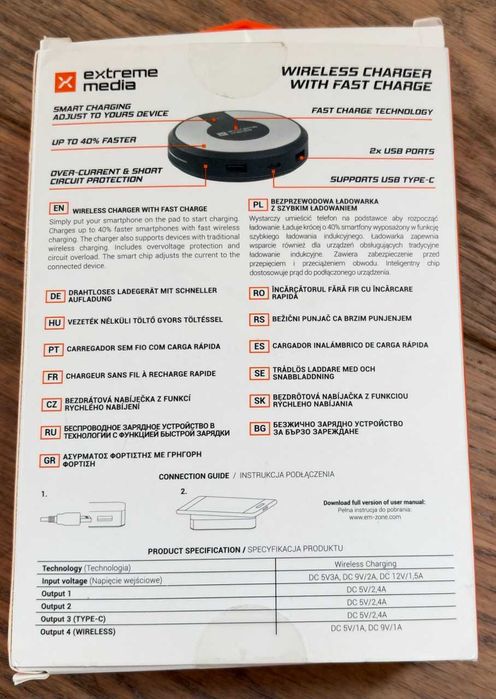 Ładowarka Bezprzewodowa EXTREME MEDIA z Fast Charge + 2x USB + Type-C