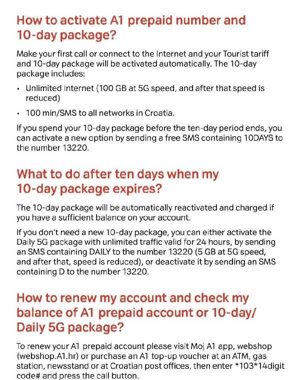 Karta SIM starter A1 Chorwacja internet no limit +100 min/SMS na 10dni
