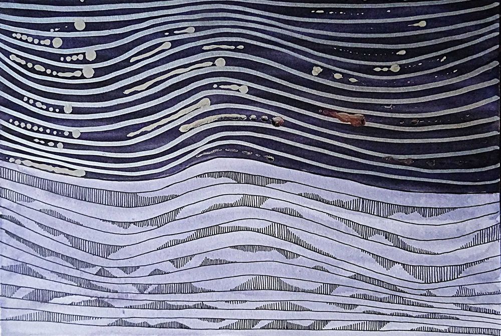 Akwarela Obraz  Abstrakcja pt. Srebrne Myśli 26x18 cm