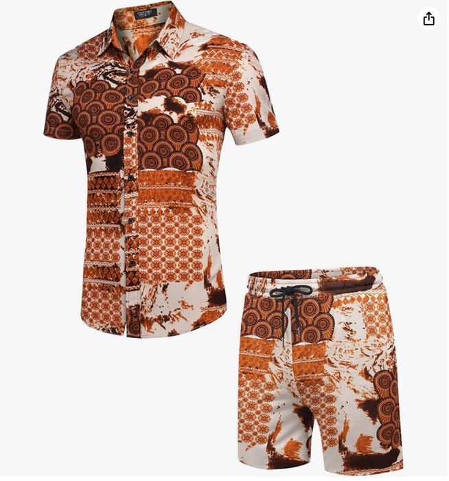 Męski komplet koszula i spodenki we wzory, rozmiar S COOFANDY