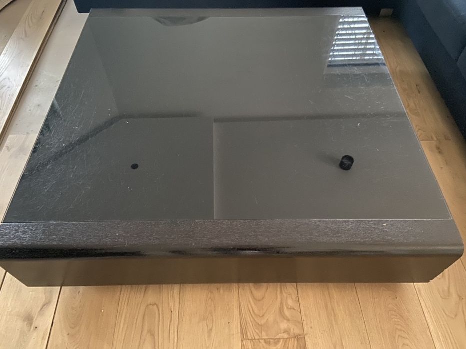 Stolik kawowy duży 120x120 fornir wenge, blat szyba ciemna