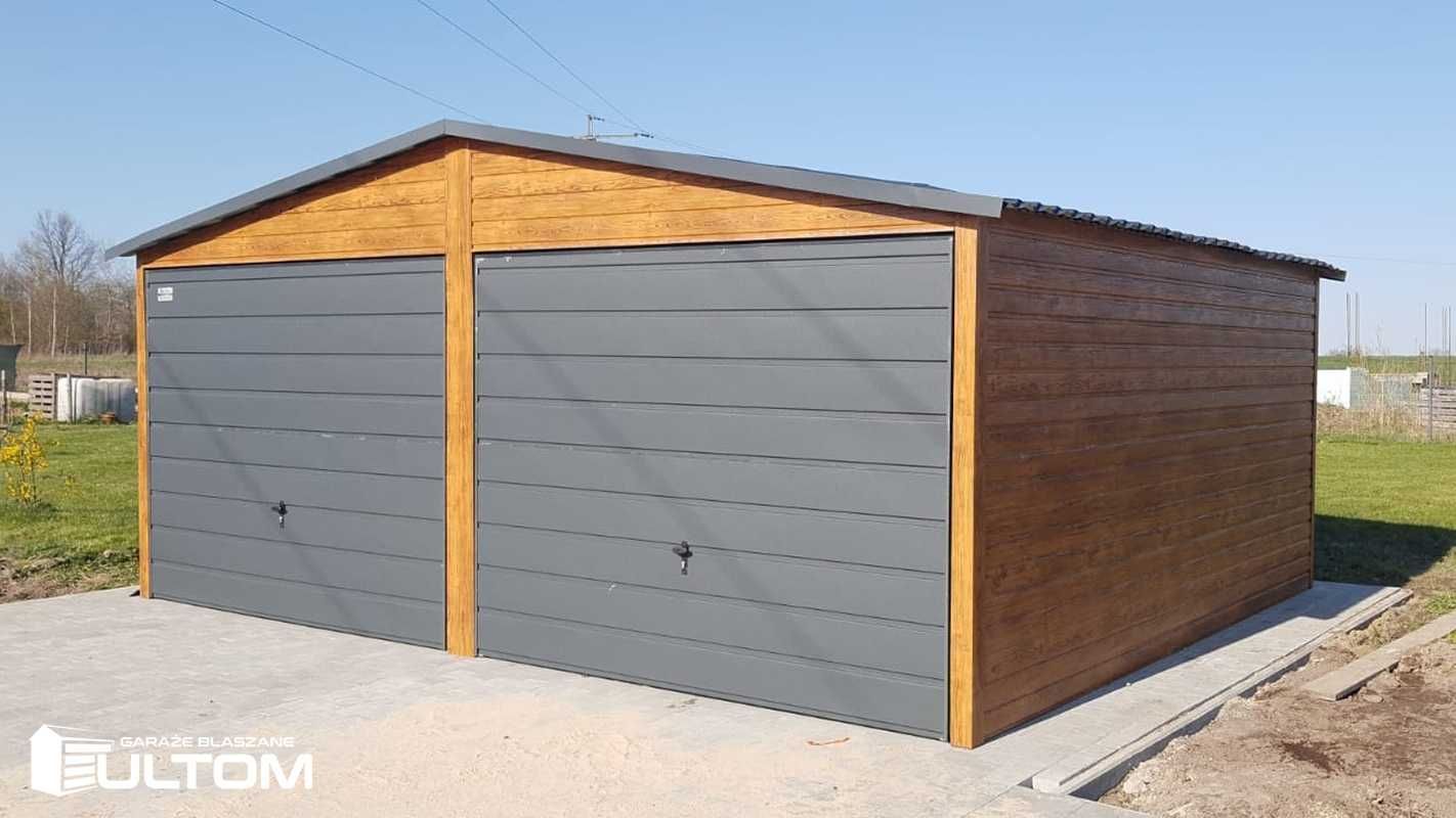 Garaż 8x6 blaszany akrylowy drewnopodobny