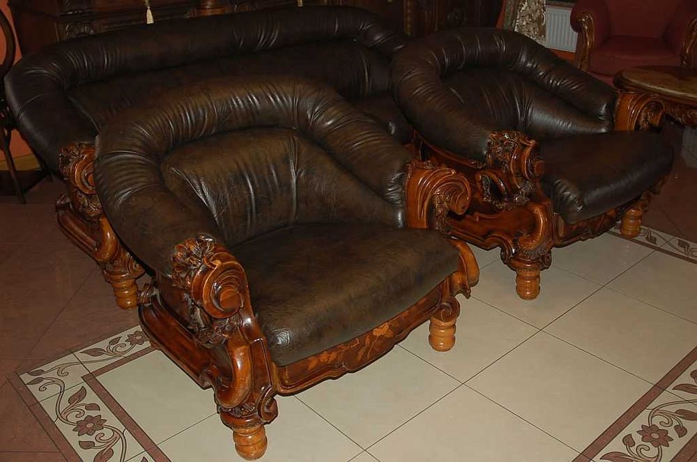 Komplet wypoczynkowy do Salonu  Kancelarii - 3+1+1 - Intarsje - Rzeźby