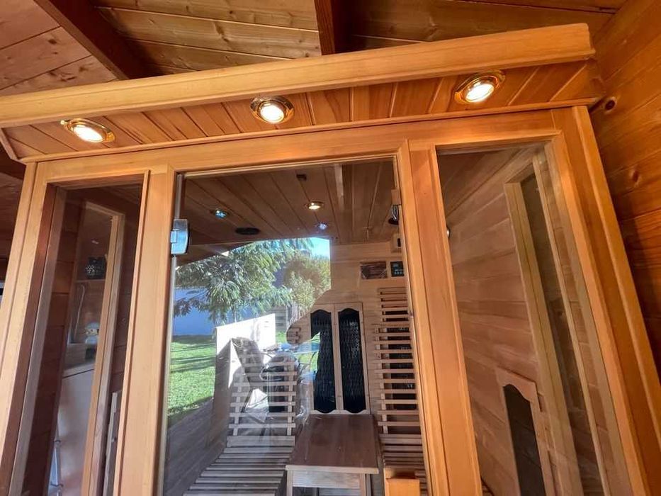 Sauna FIŃSKA + Sauna INFRARED 2w1 nowy piec 3kW zwykły prąd 2 Leżaki