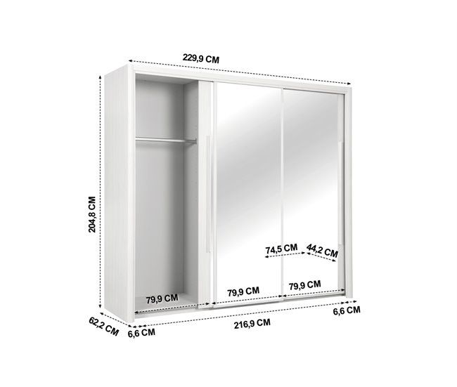 Roupeiro CYRUS portas deslizantes com espelho 231x205cm branco