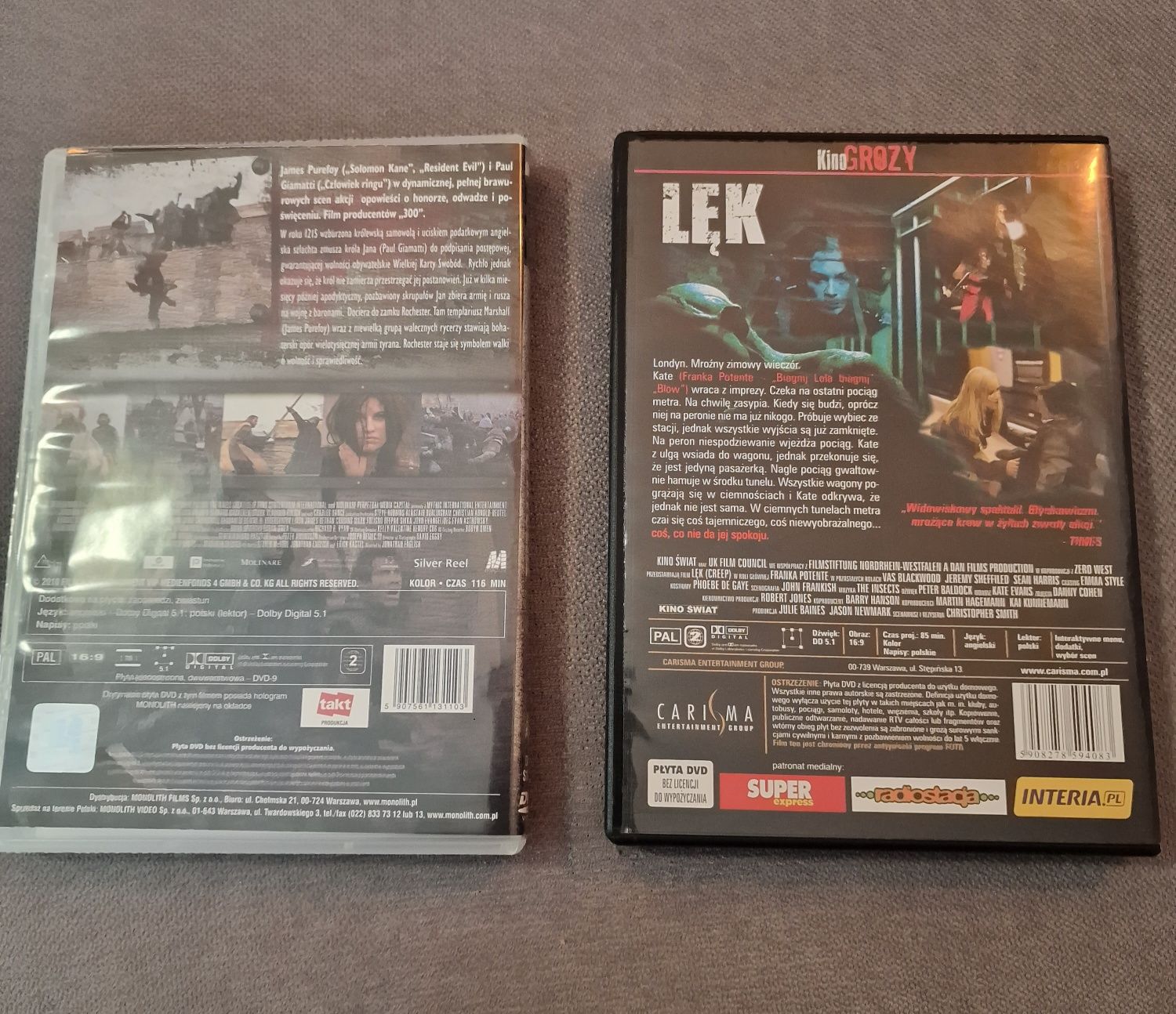 Filmy DVD  żelazny rycerz i horror lęk zestaw