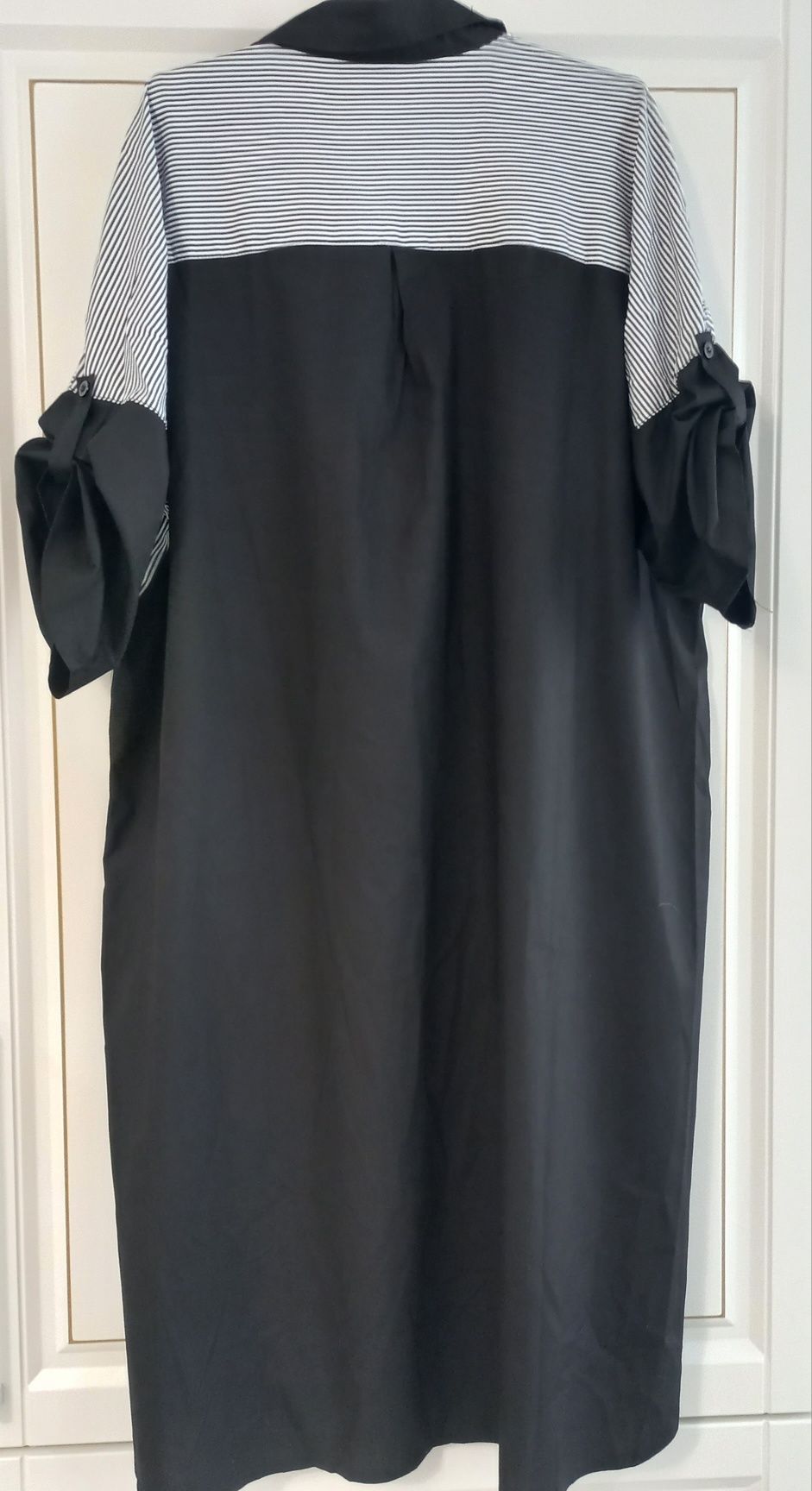 Батальное платье-рубашка в мелкую полоску с карманами 3XL,4XL