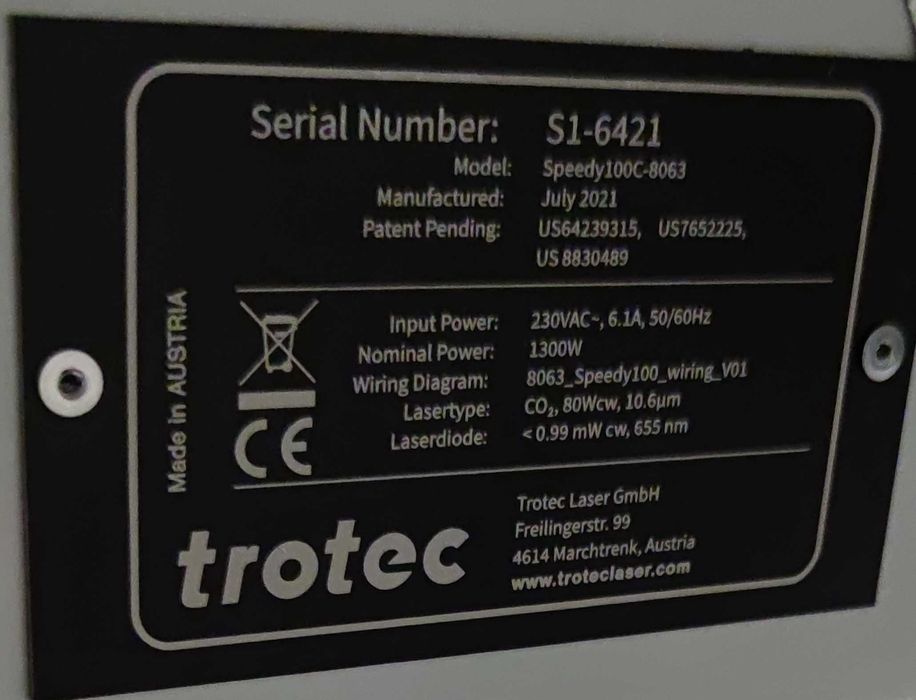 Laser Trotec Speedy 100 60W.