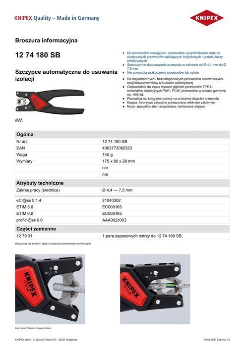 Automatyczne Szczypce Do Ściągania Izolacji Knipex