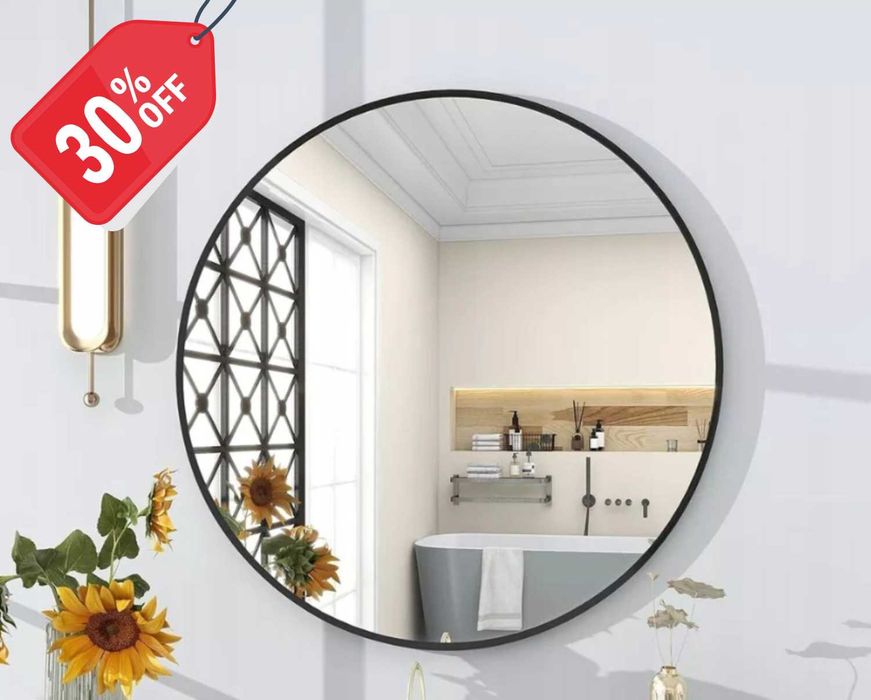 Nowe LUSTRO OKRĄGŁE 60cm Loft Czarne Wiszące Metalowe | WYPRZEDAŻ -20%