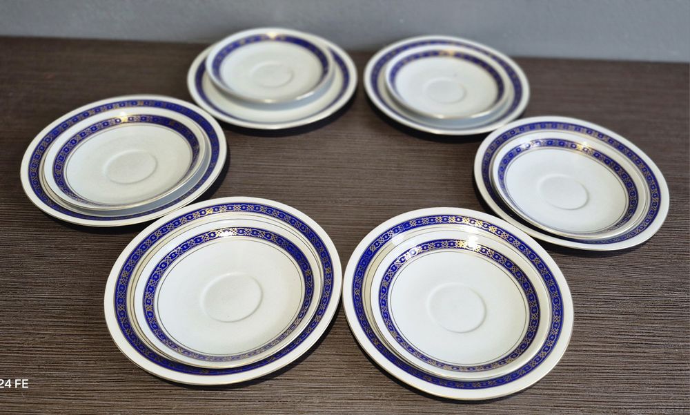 Piękna Polska porcelana WAWEL Serwis kawowy na 6 osób kobalt