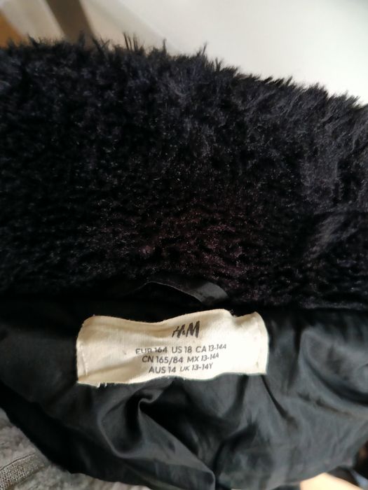 Czarne misiowe futerko krótka kurtka zimowa damska XS H&M