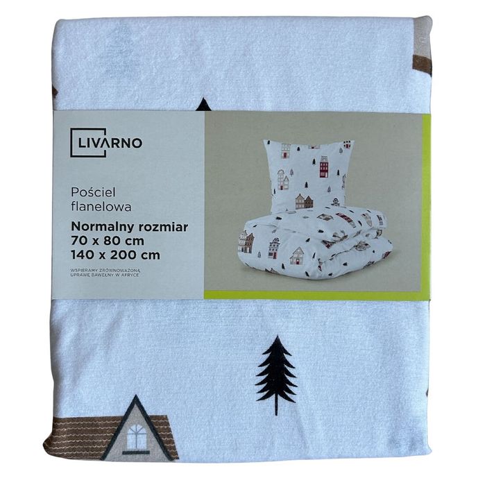 Świąteczna pościel flanelowa 140x200 cm miasteczko