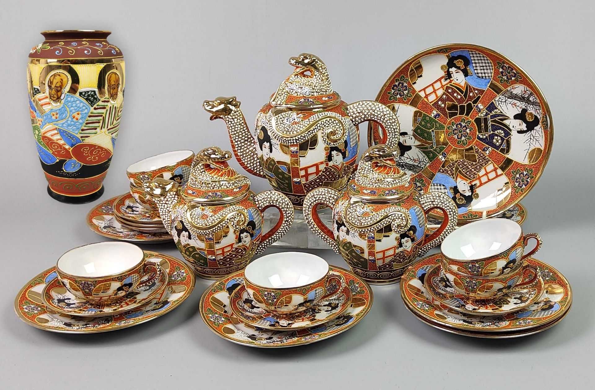 Japoński porcelanowy serwis do herbaty, ok. 1920 r Satsuma