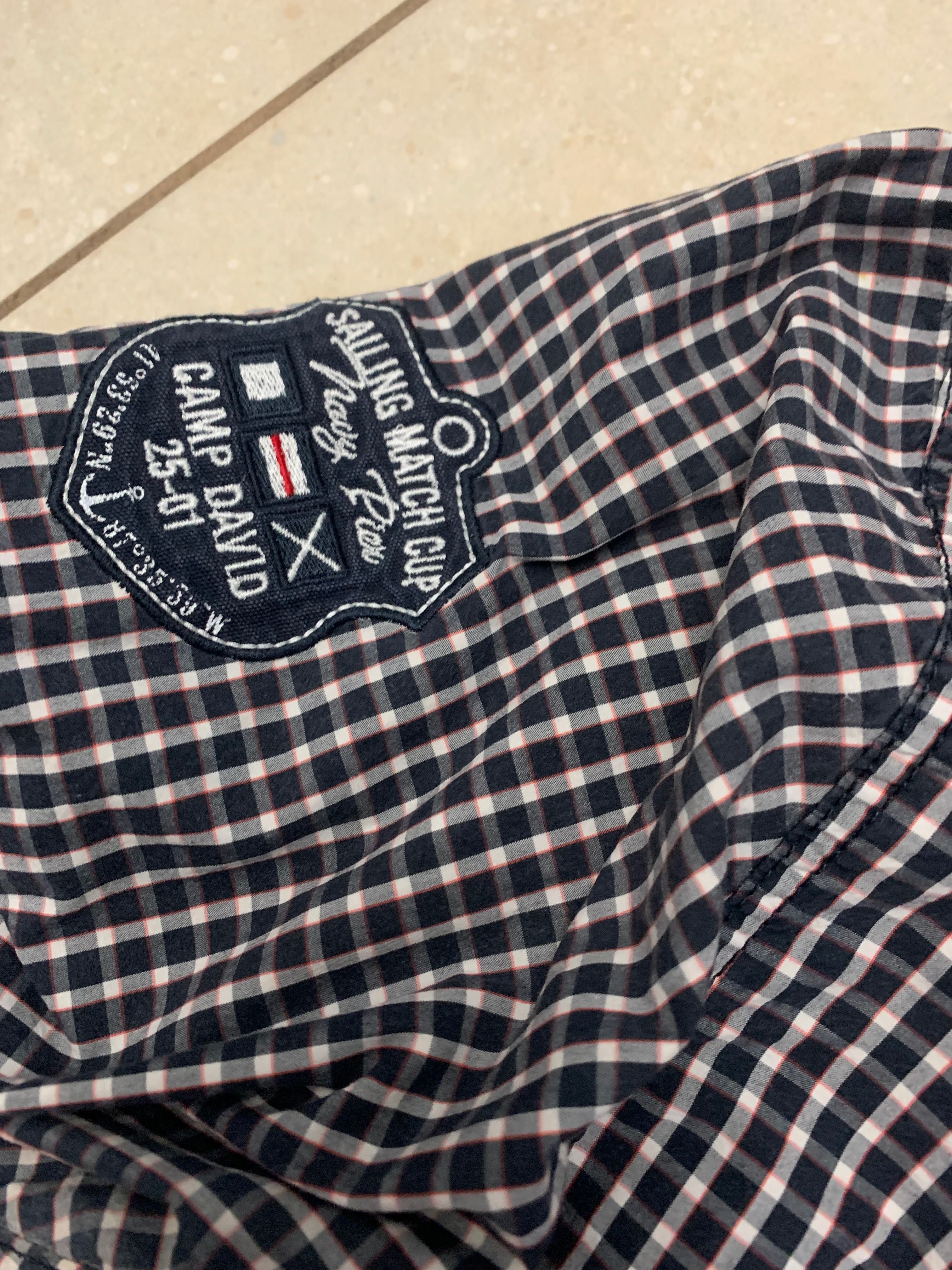 Camp David koszula w kratkę granat - szara L bawełna, extra stan męska