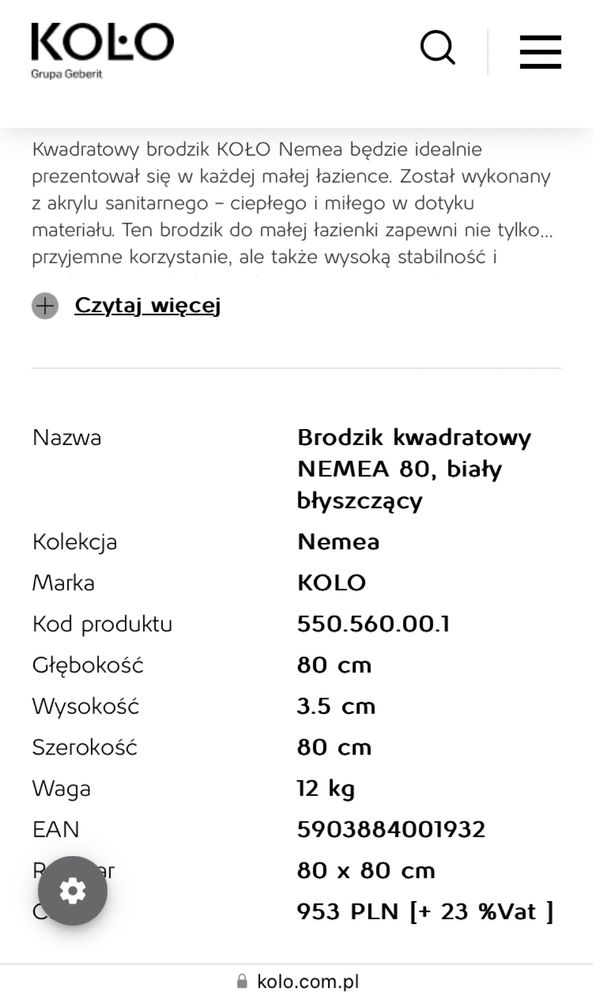 Brodzik Koło Nemea 80 x 80 cm