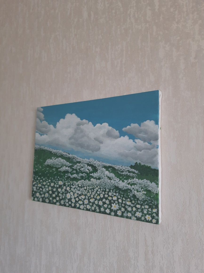 Продам картину, акрил, холст 30×40 (білий, зелений, блакитний)
