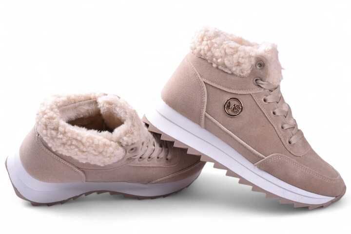 Buty Damskie Sneakersy MS Zimowe Ocieplane za kostkę beżowe r.36