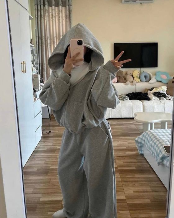 Теплий обʼємний жіночий костюм на флісі Оверсайз Худі (зип)+Штани