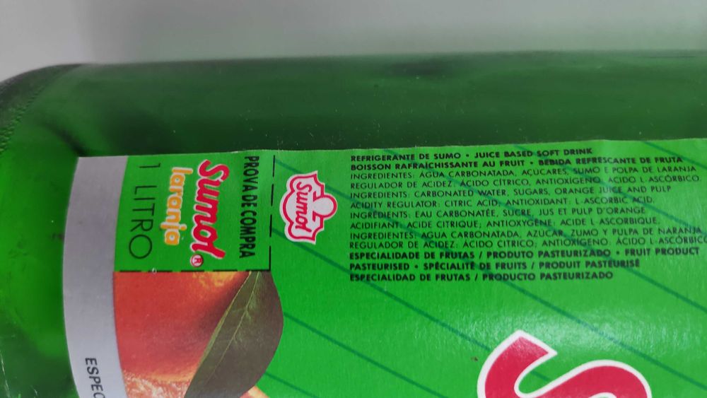 Garrafa 1 litro Antiga Vintage Sumol Laranja