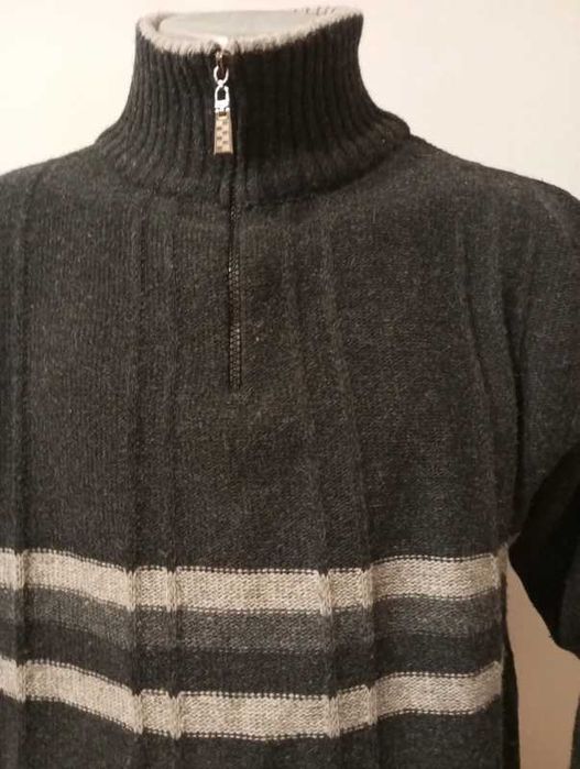 Kingsmen Rozpinany pod szyją męski sweter wełniany rozm.M