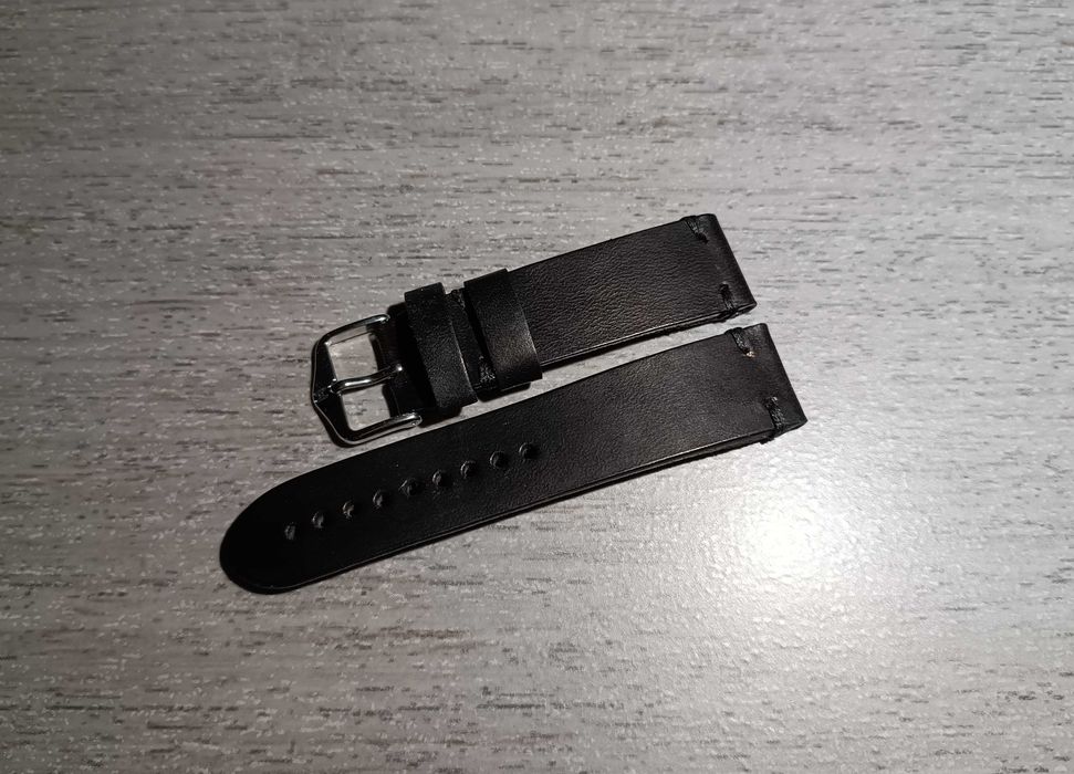 Czarny skórzany pasek zegarka 19/18 mm