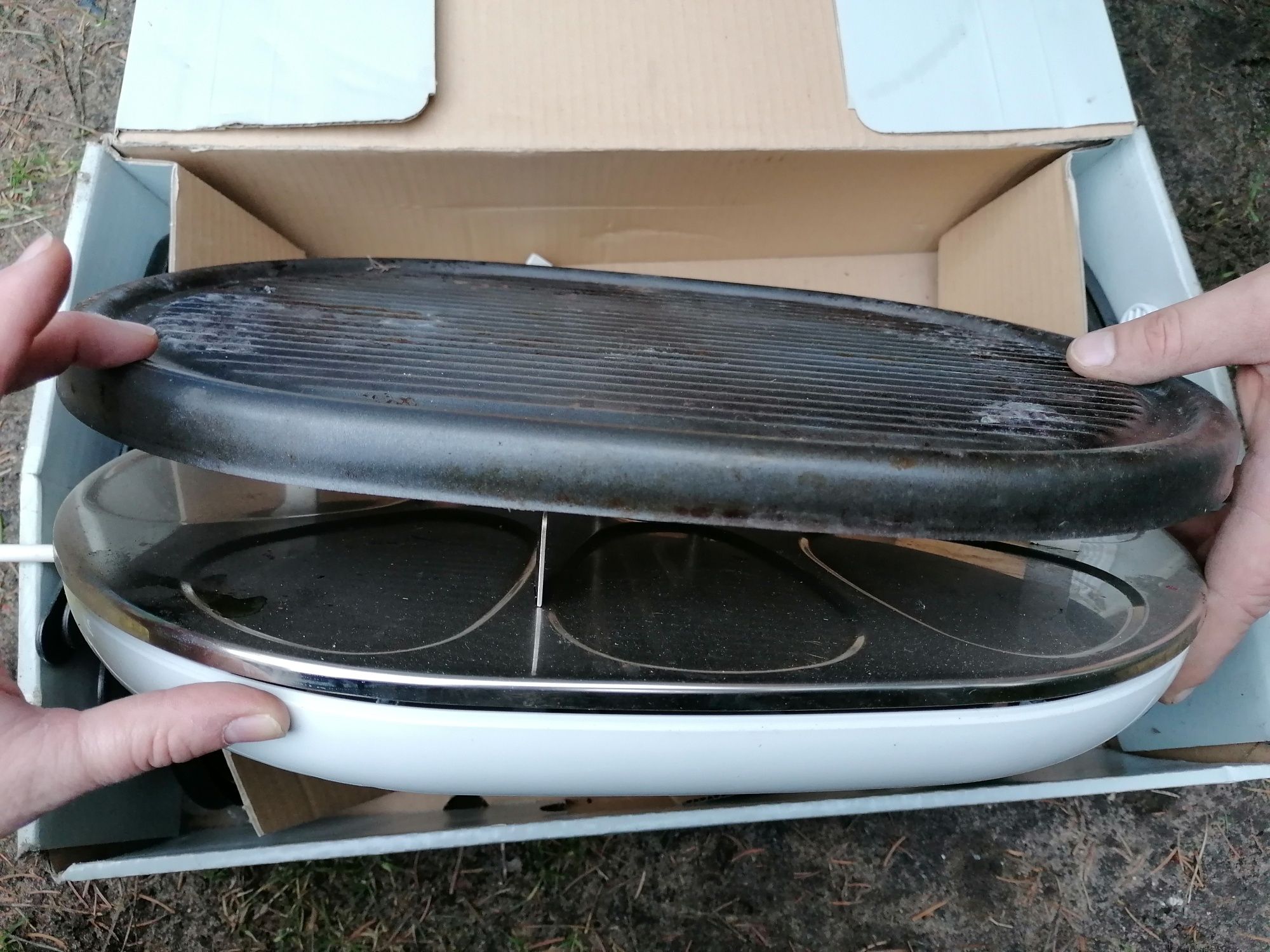 Grill elektryczny Raclette kontaktowy z patelniami do zapiekania