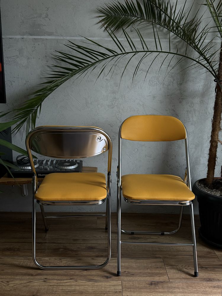 krzesła składane żółte bauhaus yellow design chrom loft