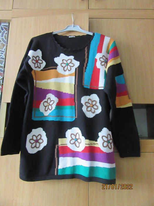 Sweterek Damski w Kolorowe Paski rozmiar 46