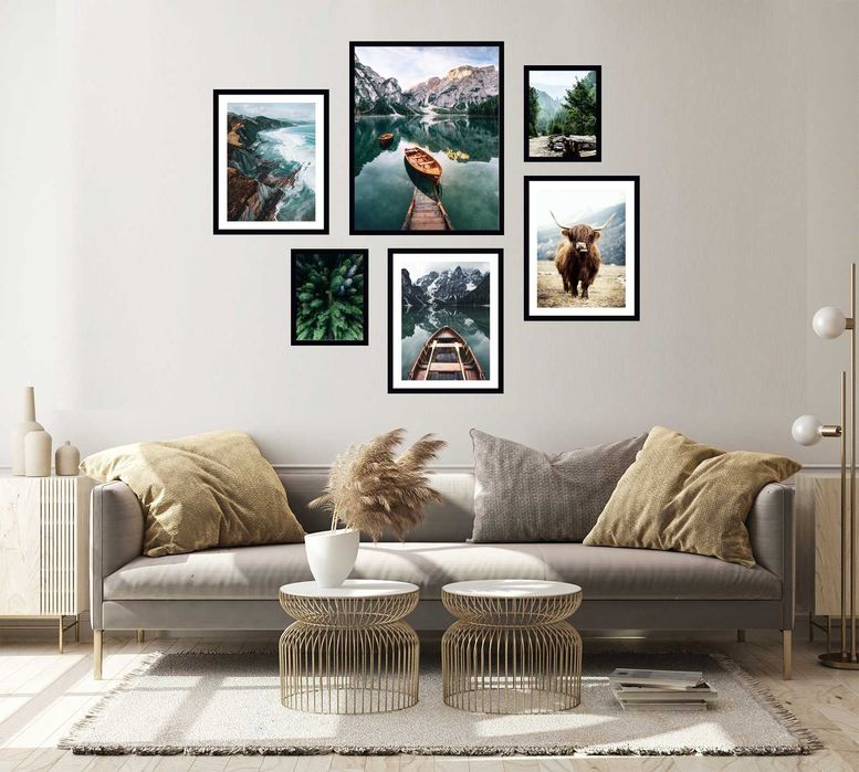 6x obrazy w ramie plakaty ramka LAS GÓRY KROWA ŁÓDŹ