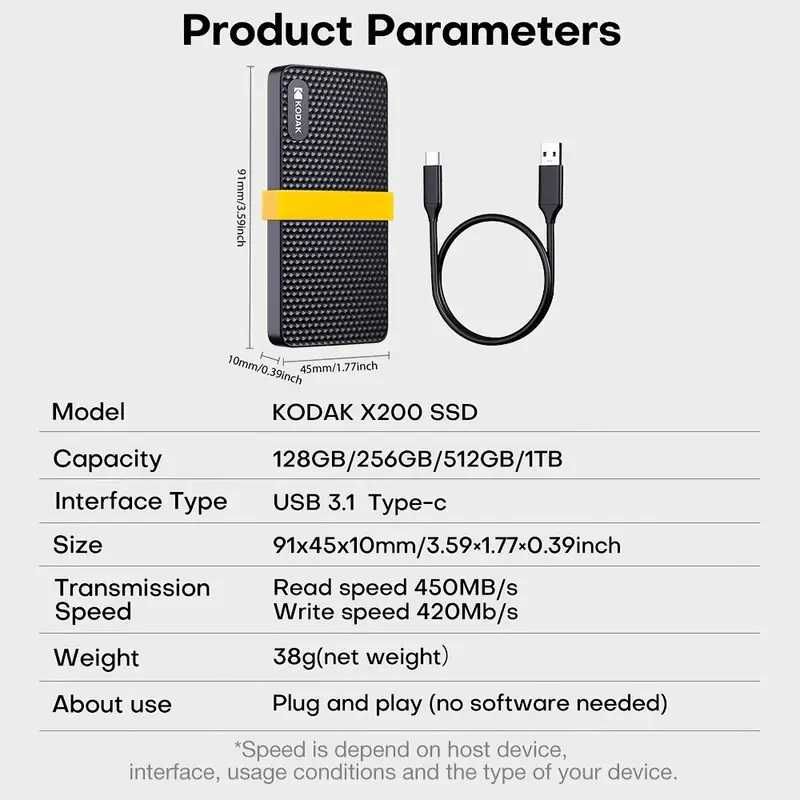 Dysk zewnętrzny SSD Kodak Portable X200 1TB USB-C 3.1